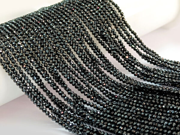 2mm - 2.50mm Black Spinel Faceted Beads, Natural Black Spinel Beads AAA+ Quality, Black Spinel Faceted Roundel Beads 13 inch Strand