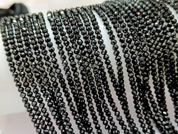 2mm - 2.50mm Black Spinel Faceted Beads, Natural Black Spinel Beads AAA+ Quality, Black Spinel Faceted Roundel Beads 13 inch Strand - Image 3