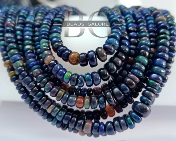 Ethiopian Opal Smooth Roundel Beads, Dark Blue Opal beads, Opal Plain Roundel Beads 16inch Strand