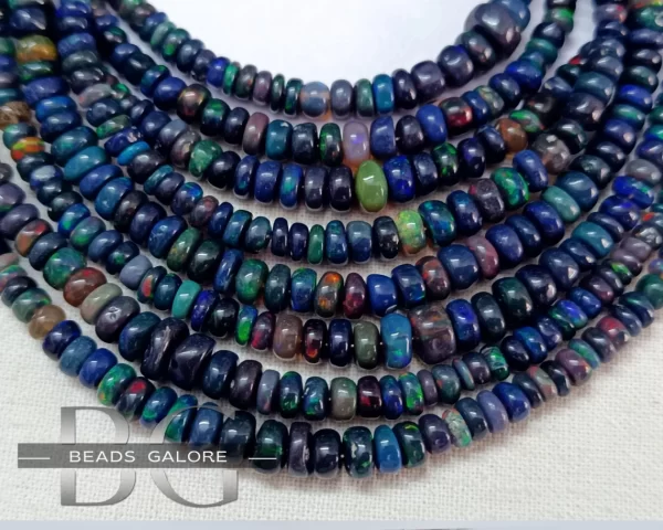 Ethiopian Opal Smooth Roundel Beads, Dark Blue Opal beads, Opal Plain Roundel Beads 16inch Strand - Image 3