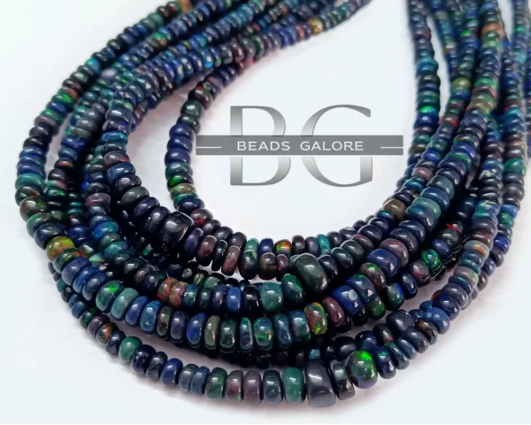 Ethiopian Opal Smooth Roundel Beads, Dark Blue Opal beads, Opal Plain Roundel Beads 16inch Strand - Image 4