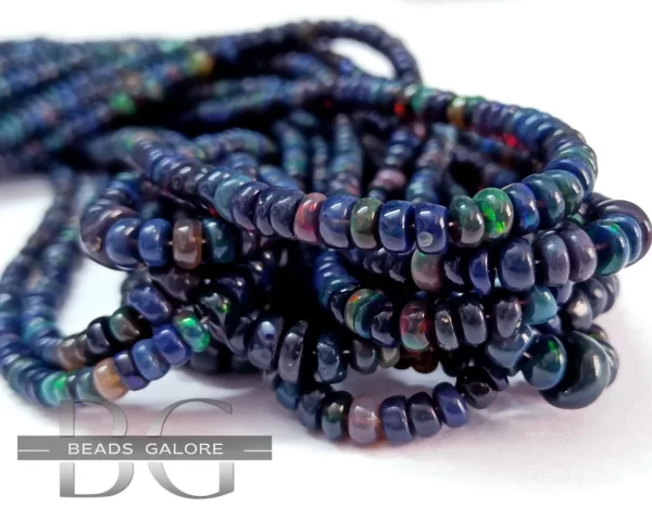 Ethiopian Opal Smooth Roundel Beads, Dark Blue Opal beads, Opal Plain Roundel Beads 16inch Strand - Image 5