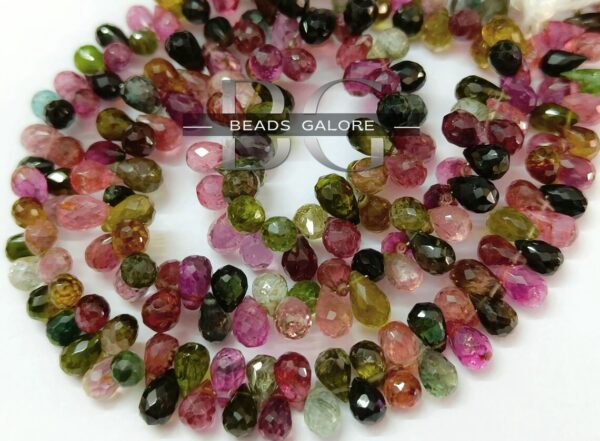 Tourmaline TearDrops Beads, Multi Tourmaline Briolette, Multi Tourmaline Faceted Drops, Jewelry Making Beads - Image 3