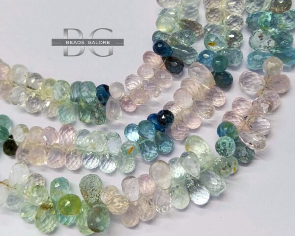 Aquamarine Faceted Teardrops Beads, Natural Aquamarine Briolette, Multi Color Aquamarine gemstone, 8inch Strand Jewelry Making. - Image 2