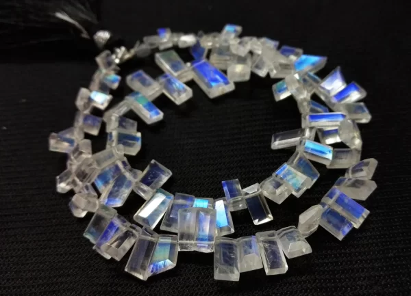 White Rainbow Moonstone Rectangle Shape Beads, Blue Moonstone Beads, Rainbow Moonstone Beads