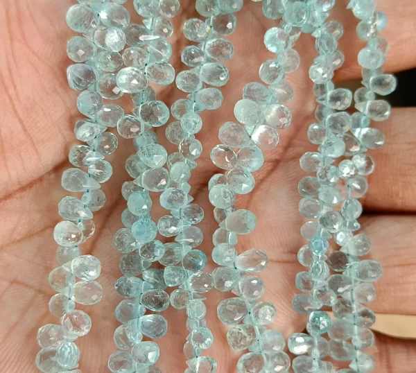 Aquamarine Faceted Teardrops Beads, Natural Aquamarine Briolette, Light Blue Aquamarine gemstone, 8.5 inch Strand For Jewelry Making, - Image 3