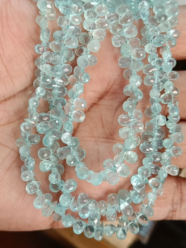 Aquamarine Faceted Teardrops Beads, Natural Aquamarine Briolette, Light Blue Aquamarine gemstone, 8.5 inch Strand For Jewelry Making, - Image 5