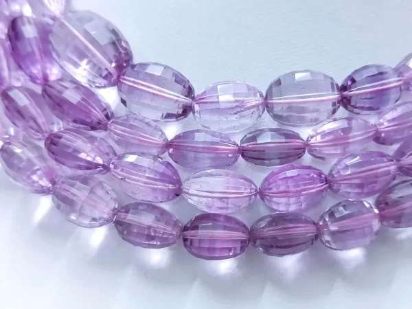 Natural Pink Amethyst faceted oval shape beads Clear Quality Checker Cutting Beads, Nugget For Jewelry Making. 16" Strand - Image 2