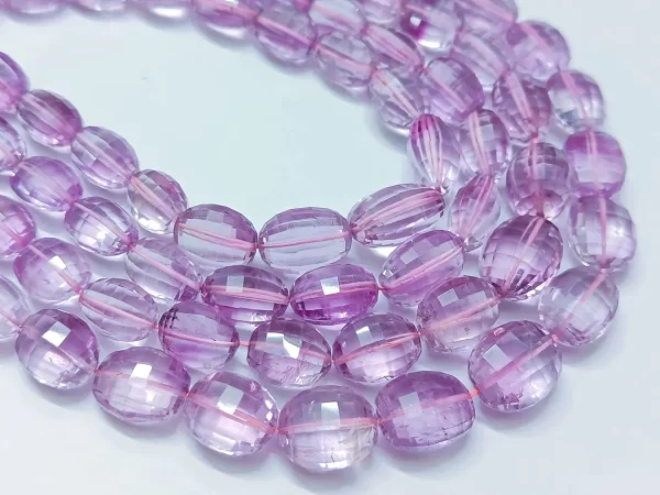 Natural Pink Amethyst faceted oval shape beads Clear Quality Checker Cutting Beads, Nugget For Jewelry Making. 16" Strand - Image 3