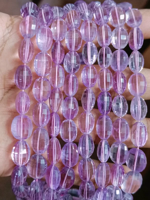 Natural Pink Amethyst faceted oval shape beads Clear Quality Checker Cutting Beads, Nugget For Jewelry Making. 16" Strand - Image 4