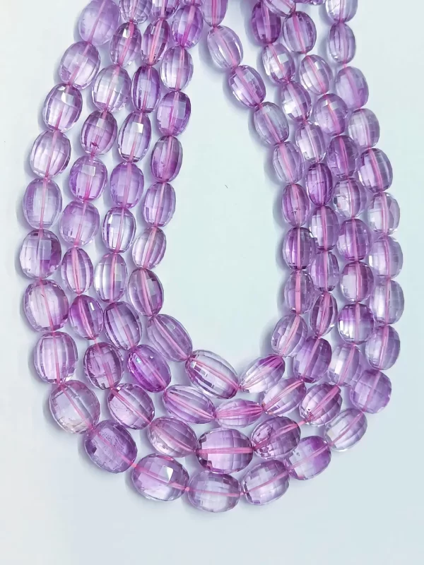 Natural Pink Amethyst faceted oval shape beads Clear Quality Checker Cutting Beads, Nugget For Jewelry Making. 16" Strand