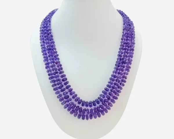 Amethyst Carving Muskmelon 3 Strand Gorgeous Necklace, Amethyst Statement Necklace Gift For Her - Image 2