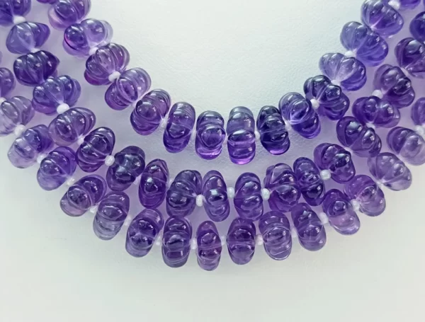 Amethyst Carving Muskmelon 3 Strand Gorgeous Necklace, Amethyst Statement Necklace Gift For Her