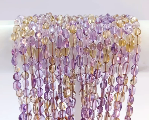 Ametrine Smooth Tumble Beads, Ametrine Nuggets Beads, Natural Ametrine Gemstone Strand 16"