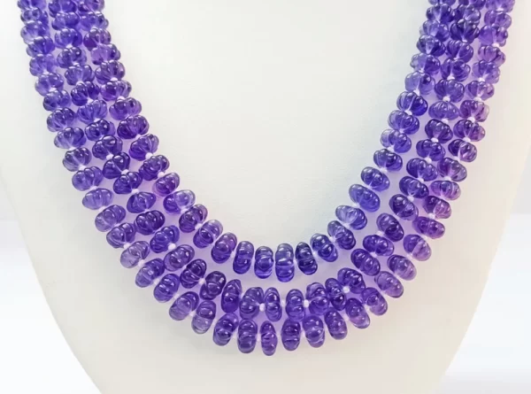 Amethyst Carving Muskmelon 3 Strand Gorgeous Necklace, Amethyst Statement Necklace Gift For Her - Image 6