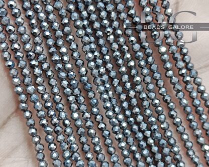 Terahertz Beads 2.30 MM AAA quality, Natural Terahertz Stone Beads, Silver Metallic Terahertz Stone beads 13" Strand, Tiny Terahertz Beads.