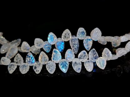 Rainbow Moonstone Carving Leaves Beads, Rainbow Moonstone Carved Stone Beads With Blue Flash.