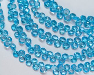 Blue Topaz faceted Heart Shape Clear AAA Quality Beads, Swiss Blue Topaz briolette Jewelry Making. 8" Strand