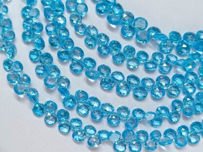 Blue Topaz faceted Heart Shape Clear AAA Quality Beads, Swiss Blue Topaz briolette Jewelry Making. 8" Strand