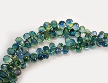 Natural Green Sapphire Blue Sapphire Faceted Sparkling Teardrop Beads, Green, Blue Sapphire Sparkling Briolette Beads- No Heated No Treated