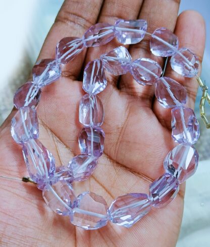 Natural Pink Amethyst faceted Tumbled Clear AAA Quality Laser Cutting Beads, Nugget For Jewelry Making. 13" Strand