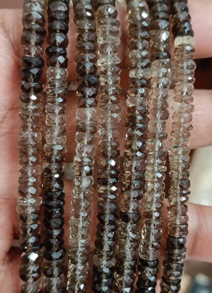 Smoky Quartz Faceted Tyre Shape Beads, Smoky Quartz Faceted Roundel Beads, Smoky Quartz Gemstone Necklace, Jewelry Making.