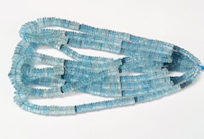 Aquamarine Smooth Tyre Shape Beads, Natural Aquamarine Gemstone Roundel Heishi Beads.