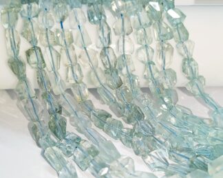 Aquamarine Faceted Tumble Beads, Natural Aquamarine Gemstone Transparent Nuggets 16 inch Strand Jewelry Making.