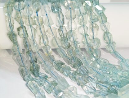 Aquamarine Faceted Tumble Beads, Natural Aquamarine Gemstone Transparent Nuggets 16 inch Strand Jewelry Making.