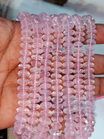 Rose Quartz Faceted Roundel German Cut Beads, Rose Quartz Faceted German Cut Beads, Rose Quartz Gemstone Necklace, Jewelry Making.