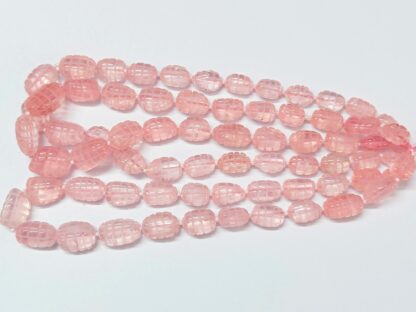 Rose Quartz Carving Tumble Beads, Rose Quartz Fancy Tumble Beads, Rose Quartz Gemstone Jewelry Making 16" Strand.